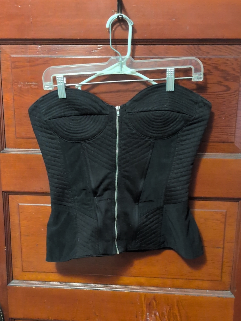 ASOS Black Corset Top with Logo Tag & Zipper